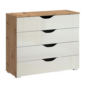 Arnstein Artisan Oak and White High Gloss 4 Drawer Chest