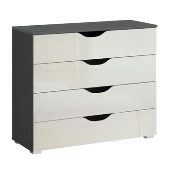 Arnstein Metallic Dark Grey and White High Gloss 4 Drawer Chest