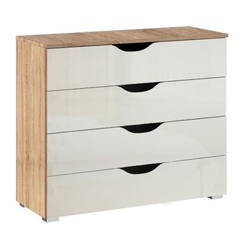 Arnstein Sonoma Oak and White High Gloss 4 Drawer Chest