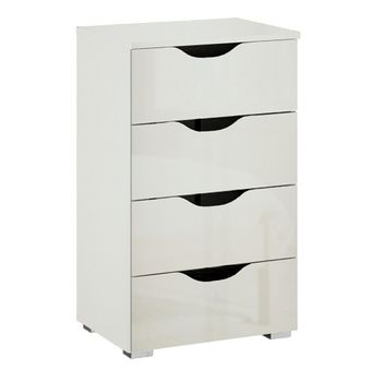 Arnstein Alpine White and White High Gloss Narrow 4 Drawer Chest
