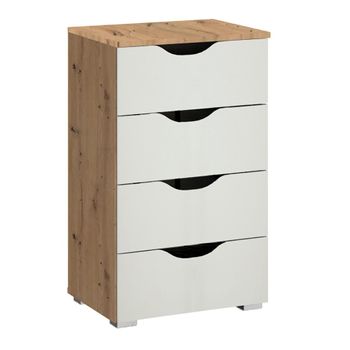 Arnstein Artisan Oak and Alpine White Narrow 4 Drawer Chest