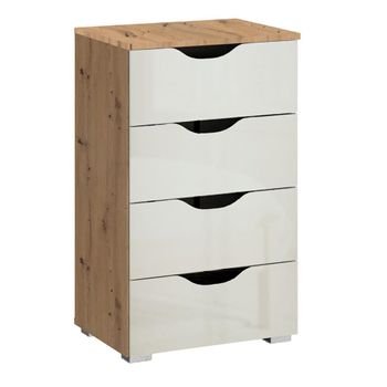 Arnstein Artisan Oak and White High Gloss Narrow 4 Drawer Chest