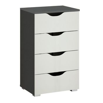 Arnstein Metallic Dark Grey and Alpine White Narrow 4 Drawer Chest