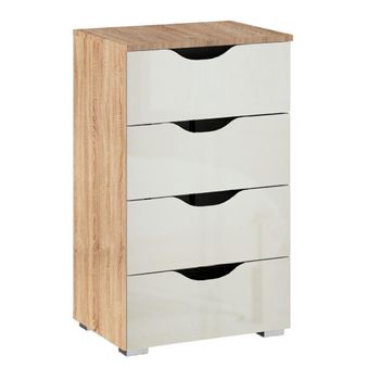 Arnstein Sonoma Oak and White High Gloss Narrow 4 Drawer Chest