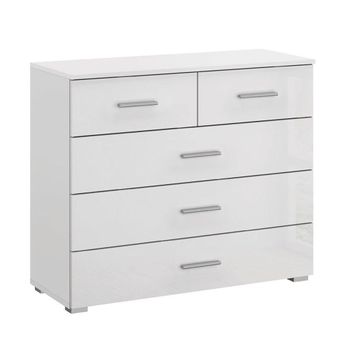 Elegant4you Alpine White and White High Gloss 3+2 Drawer Chest