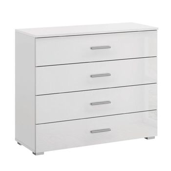 Elegant4you Alpine White and White High Gloss 4 Drawer Wide Chest