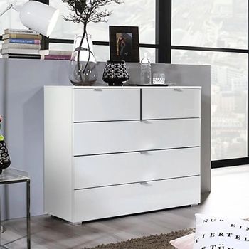 Erimo Alpine White and Crystal White Glass 3+2 Drawer Chest