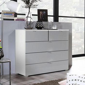Erimo Alpine White and Silk Grey Glass 3+2 Drawer Chest