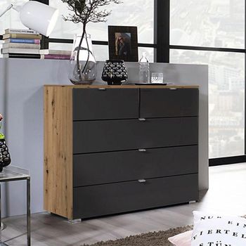Erimo Artisan Oak and Basalt Glass 3+2 Drawer Chest