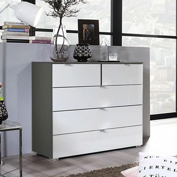 Erimo Graphite and Crystal White Glass 3+2 Drawer Chest