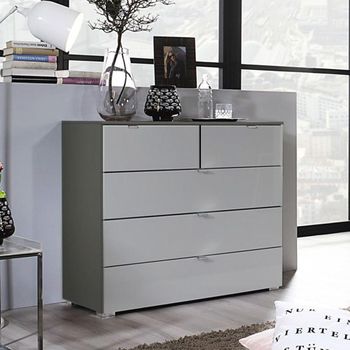 Erimo Graphite and Silk Grey Glass 3+2 Drawer Chest