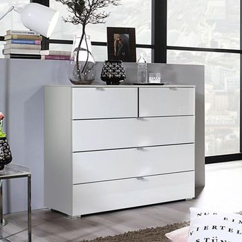 Erimo Silk Grey and Crystal White Glass 3+2 Drawer Chest