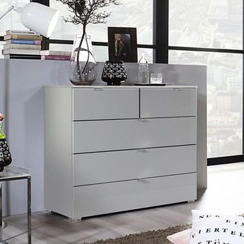 Erimo Silk Grey and Silk Grey Glass 3+2 Drawer Chest