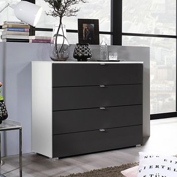 Erimo Alpine White and Basalt Glass 4 Drawer Chest