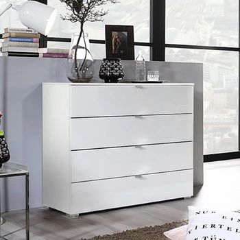 Erimo Alpine White and Crystal White Glass 4 Drawer Chest
