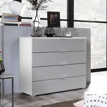 Erimo Alpine White and Silk Grey Glass 4 Drawer Chest