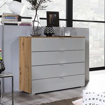 Erimo Artisan Oak and Silk Grey Glass 4 Drawer Chest
