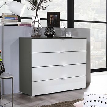 Erimo Graphite and Crystal White Glass 4 Drawer Chest