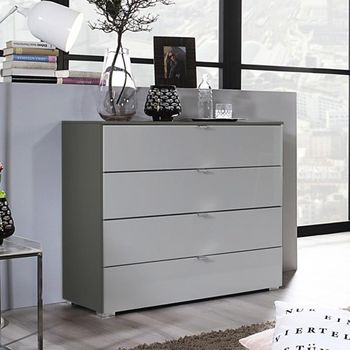 Erimo Graphite and Silk Grey Glass 4 Drawer Chest