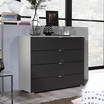 Erimo Silk Grey and Basalt Glass 4 Drawer Chest