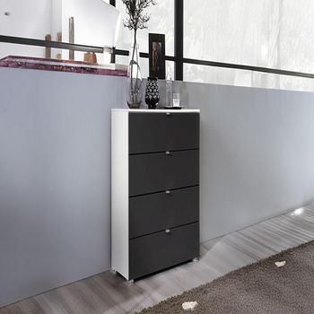 Erimo Alpine White and Basalt Glass Narrow 4 Drawer Chest