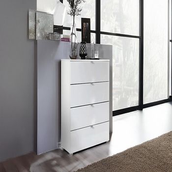Erimo Alpine White and Crystal White Glass Narrow 4 Drawer Chest