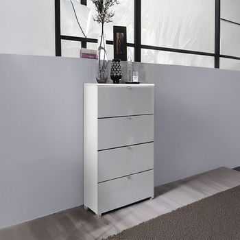Erimo Alpine White and Silk Grey Glass Narrow 4 Drawer Chest