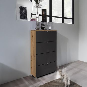 Erimo Artisan Oak and Basalt Glass Narrow 4 Drawer Chest