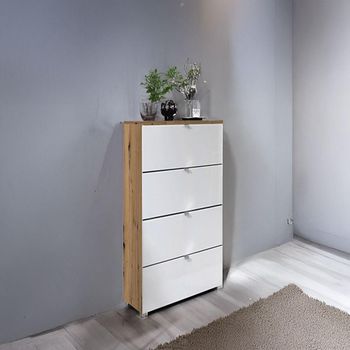 Erimo Artisan Oak and Crystal White Glass Narrow 4 Drawer Chest