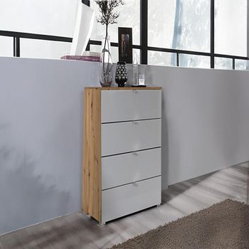 Erimo Artisan Oak and Silk Grey Glass Narrow 4 Drawer Chest