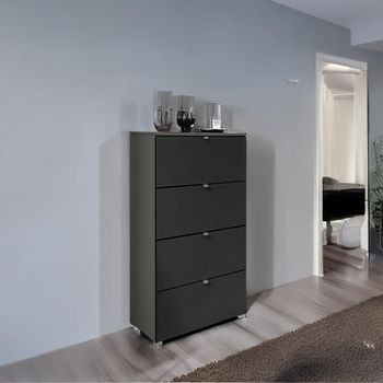 Erimo Graphite and Basalt Glass Narrow 4 Drawer Chest