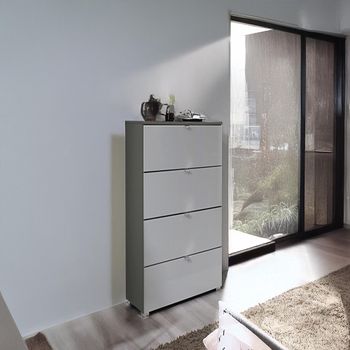 Erimo Graphite and Silk Grey Glass Narrow 4 Drawer Chest