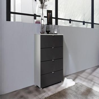 Erimo Silk Grey and Basalt Glass Narrow 4 Drawer Chest