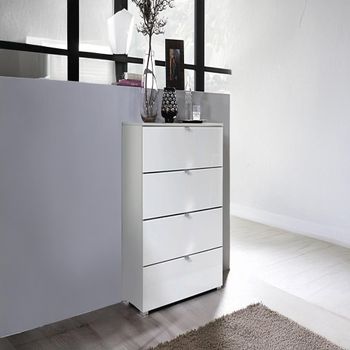 Erimo Silk Grey and Crystal White Glass Narrow 4 Drawer Chest