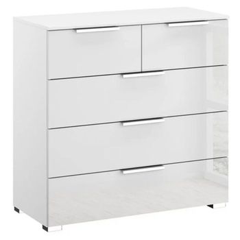 Miramar Alpine White and Crystal White Glass 3+2 Drawer Chest