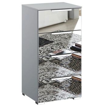 Miramar Mirrored Silk Grey Narrow 4 Drawer Chest