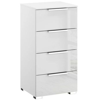 Miramar Alpine White and Crystal White Glass Narrow 4 Drawer Chest