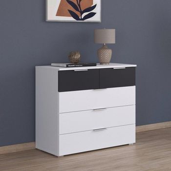 Monza Alpine White and Metallic Dark Grey 5 Drawer Chest