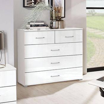 Morella Alpine White and White High Gloss 3+2 Drawer Chest