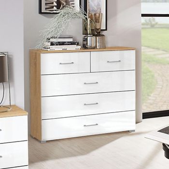 Morella Sonoma Oak and White High Gloss 3+2 Drawer Chest