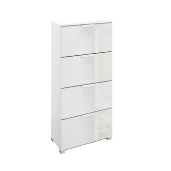 Skat Meridian Alpine White and Crystal White Glass 4 Drawer Narrow Chest