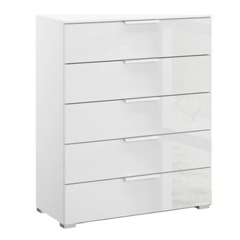 Skat Meridian Alpine White and Crystal White Glass 5 Drawer Chest