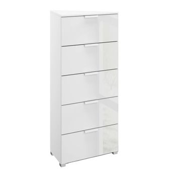 Skat Meridian Alpine White and Crystal White Glass 5 Drawer Tall Chest