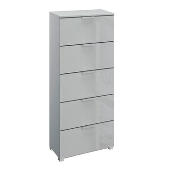 Skat Meridian Silk Grey and Silk Grey Glass 5 Drawer Tall Chest