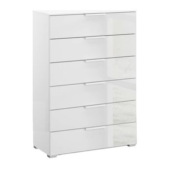 Skat Meridian Alpine White and Crystal White Glass 6 Drawer Chest