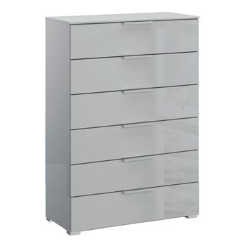 Skat Meridian Silk Grey and Silk Grey Glass 6 Drawer Chest