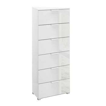 Skat Meridian Alpine White and Crystal White Glass 6 Drawer Tall Chest