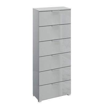 Skat Meridian Silk Grey and Silk Grey Glass 6 Drawer Tall Chest