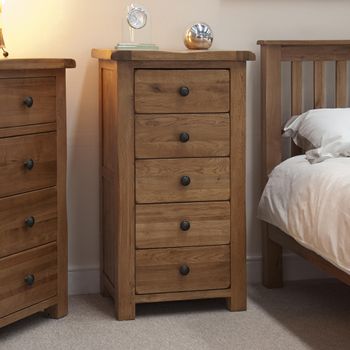 Rustic Oak 5 Drawer Narrow Chest of Drawers