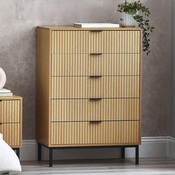 Sia Oak 5 Drawer Ribbed Chest